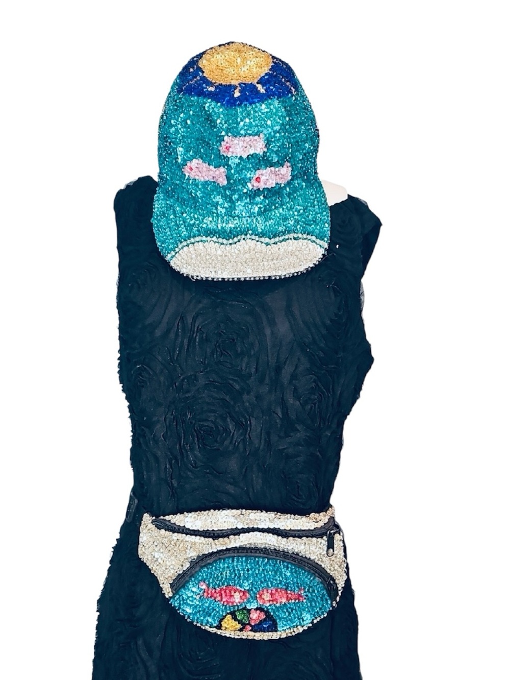 💚 Sequin Teal Hat and Fanny Pack Set